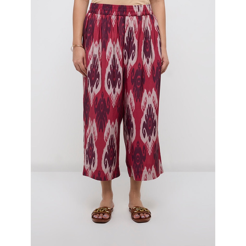 Diza Red Ikat Printed High-Rise Ethnic Pants