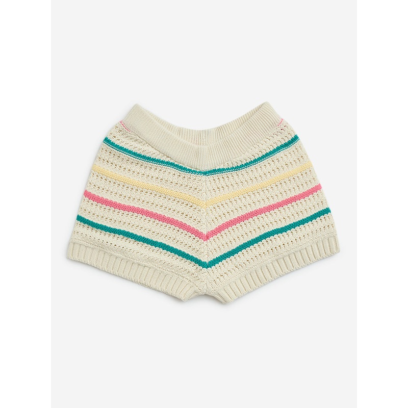 HOP Kids Multicolour Crochet Mid-Rise Cotton Shorts