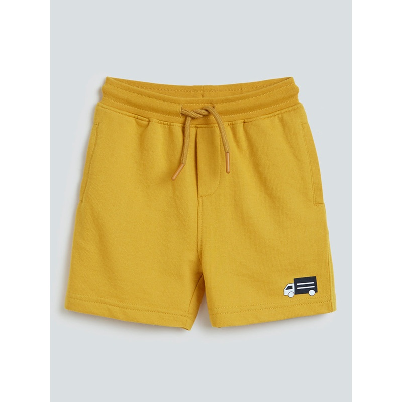 HOP Kids Mustard Truck Pattern Cotton-Blend Shorts