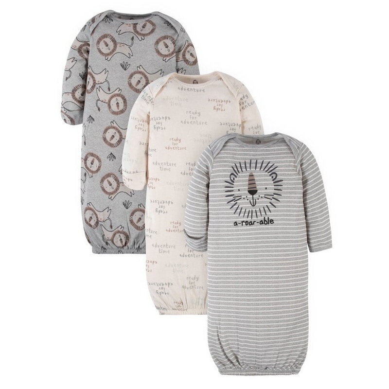 3-Pack Baby Boys Lion Gowns
