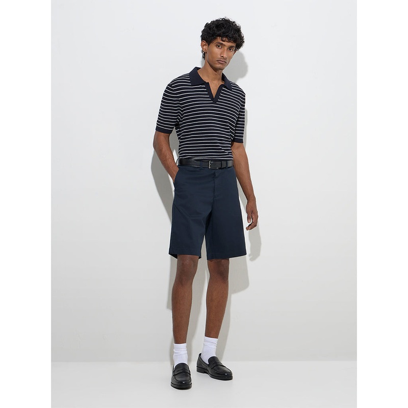 Ascot Navy Relaxed-Fit Mid-Rise Cotton-Blend Shorts