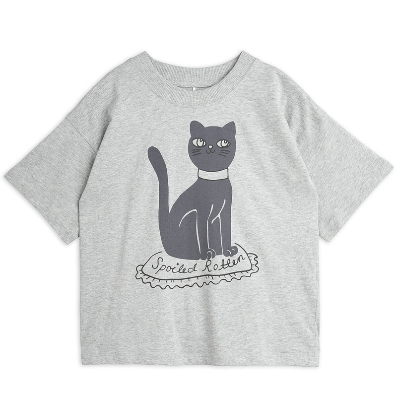 Cat T-Shirt in Grey Melange by Mini Rodini