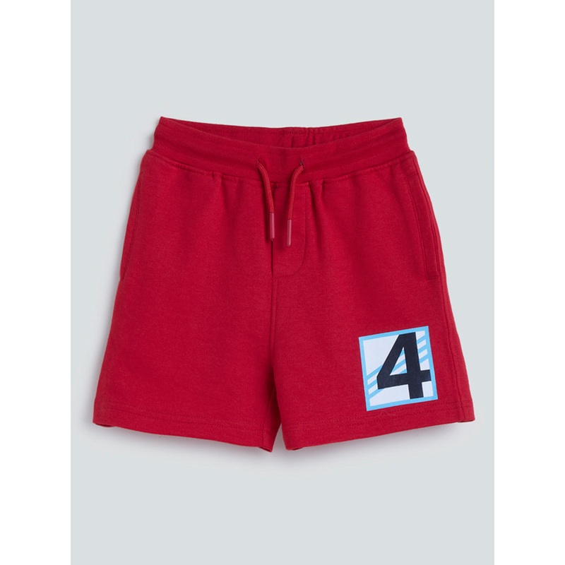HOP Kids Red Printed Cotton-Blend Shorts