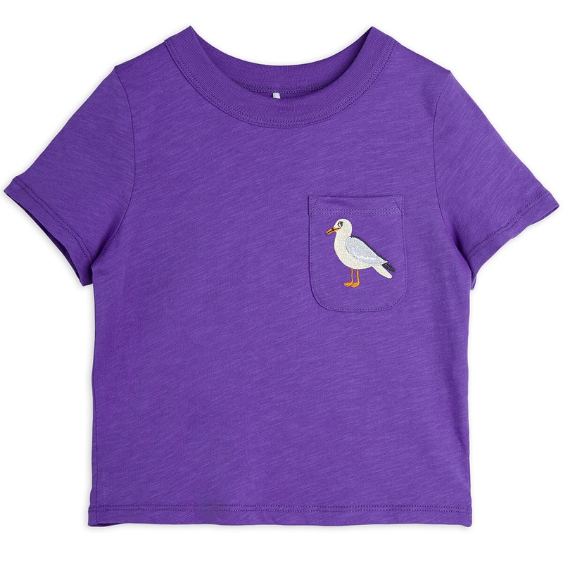 Seagull Embroidered T Shirt in Purple by Mini Rodini