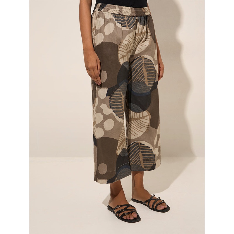 Utsa Charcoal Leaf Printed Cotton Ethnic Pants