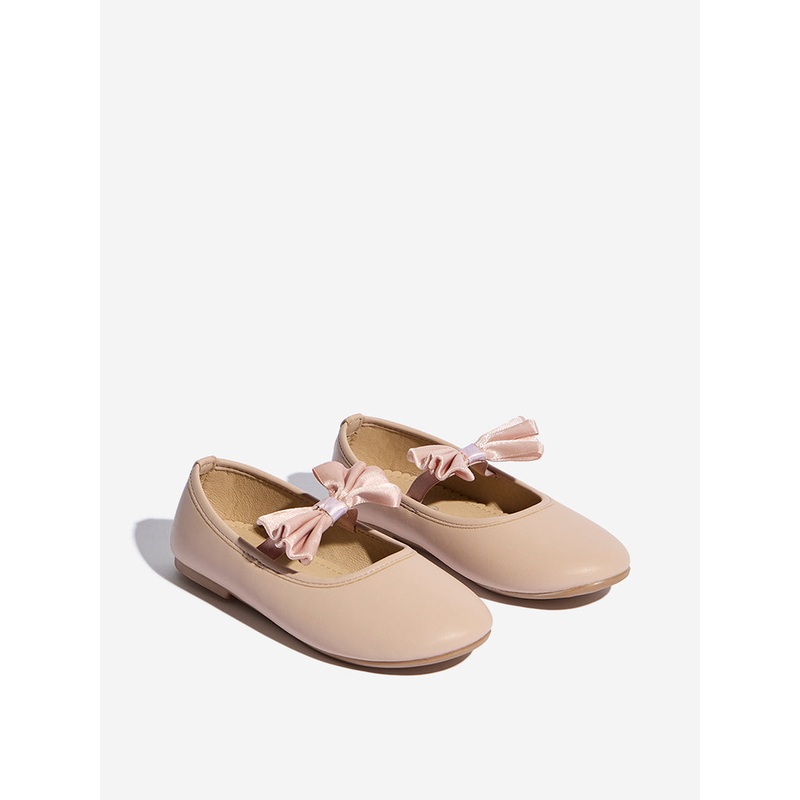 Yellow Blush Pink Bow-Adorned Mary Jane Shoes