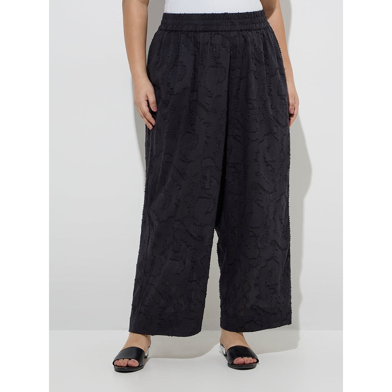 Diza Black Textured Cotton Pants