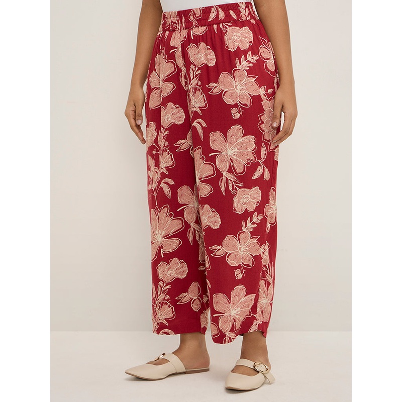 Diza Red Floral Printed Ethnic Pants
