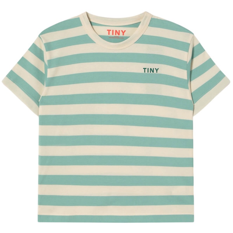 Stripes Tee in Washed Emerald/Light Cream by Tinycottons