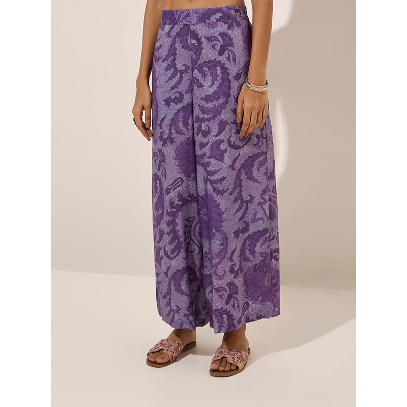 Utsa Purple Botanical Printed Palazzos