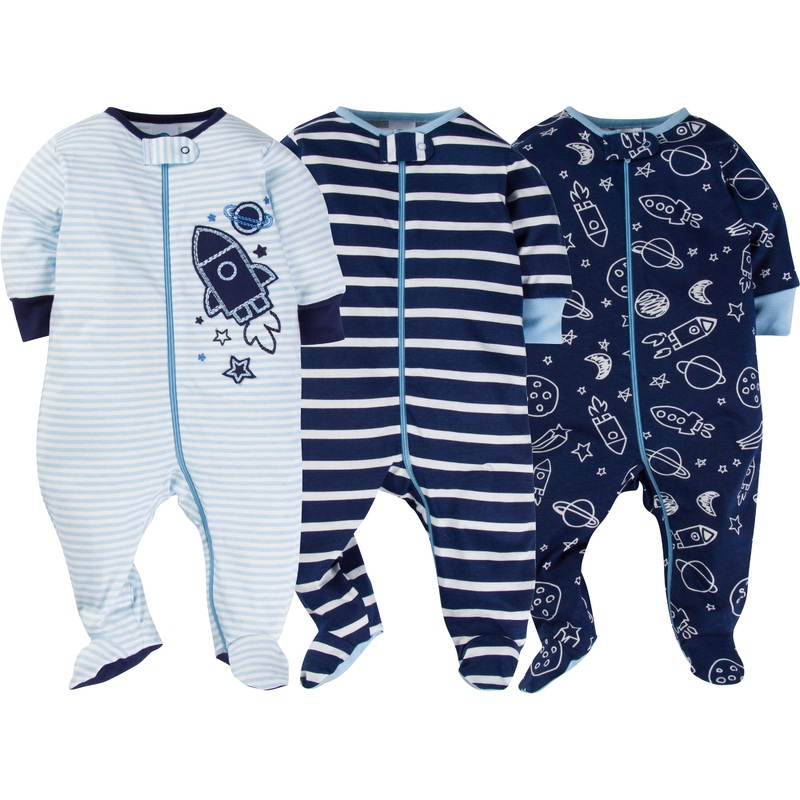 Gerber 3 Pack Zip-Front Space Sleep N’ Play