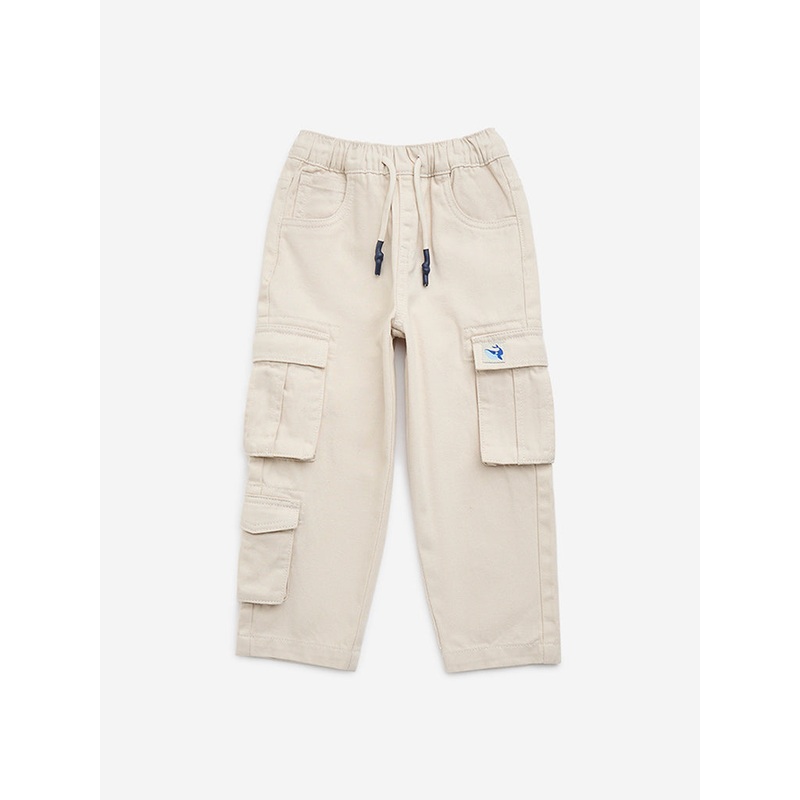 HOP Kids Beige Mid-Rise Cotton Cargo Pants