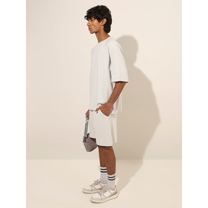 Studiofit Grey Relaxed-Fit Mid-Rise Cotton Shorts