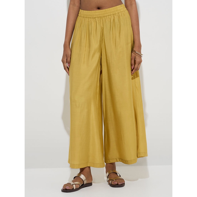 Utsa Yellow Solid Palazzos LBNU253622050471