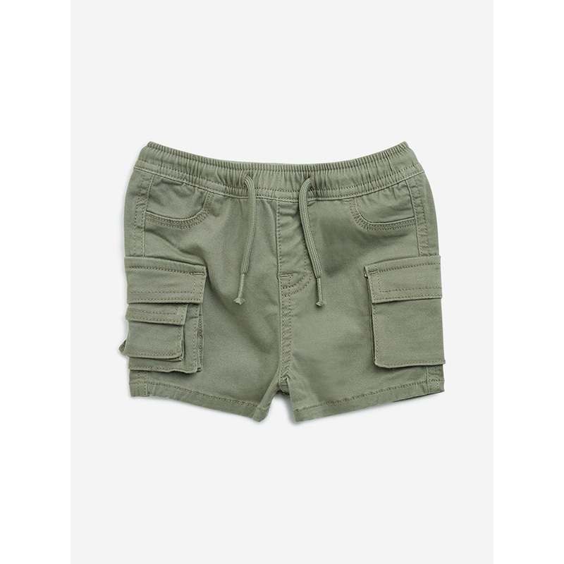 HOP Baby Olive Cargo-Style Mid-Rise Cotton Shorts