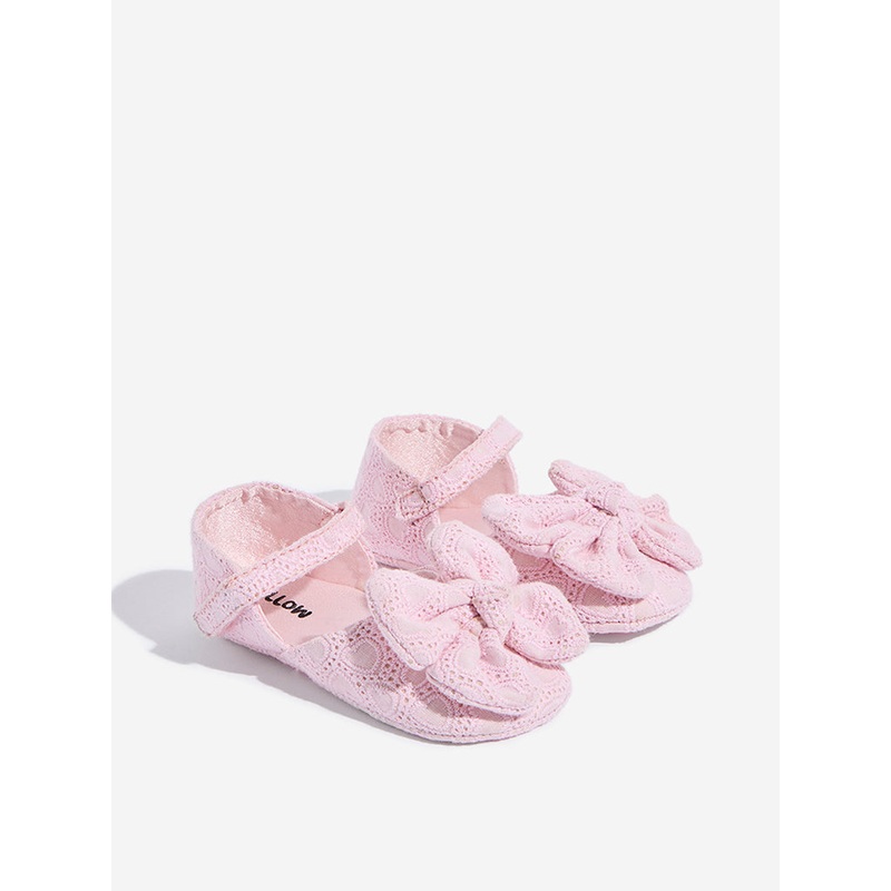 Yellow Pink Bow-Detailed Shoes