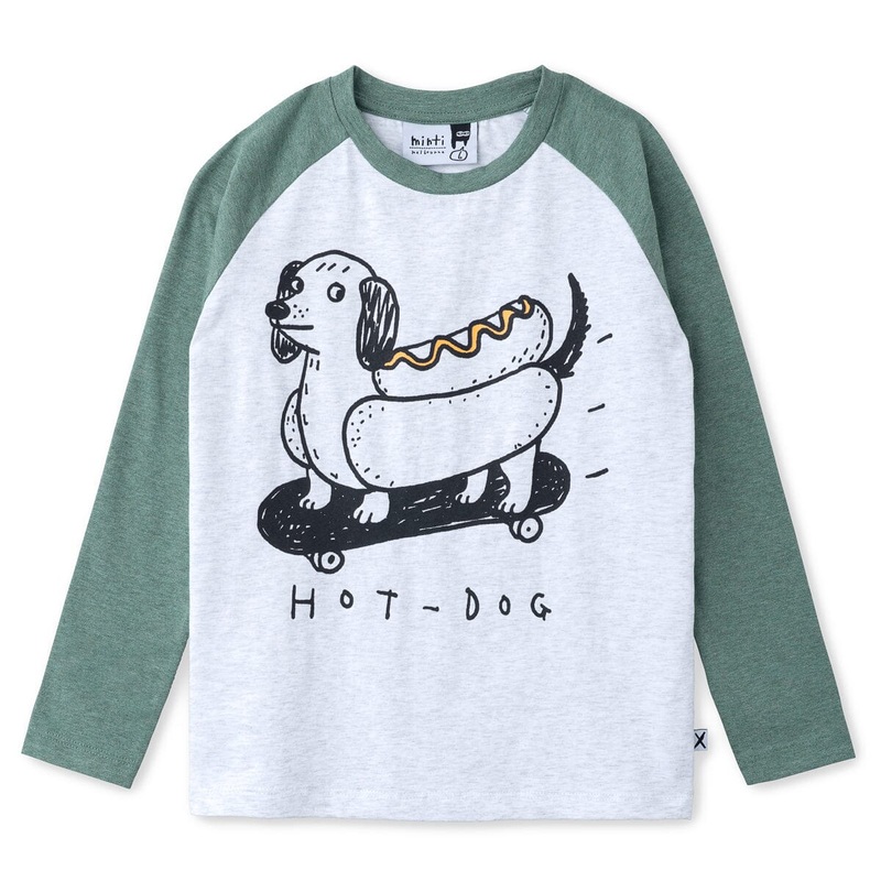 Minti Hot Dog Tee – White Marle/Forest Marle