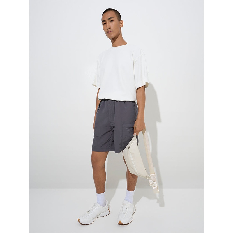 Studiofit Grey Relaxed-Fit Mid-Rise Shorts