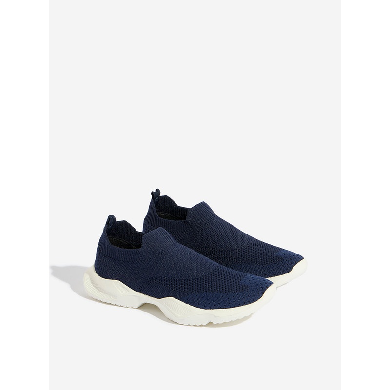 Yellow Navy Knit-Textured Slip-On Shoes LBNU253622053343