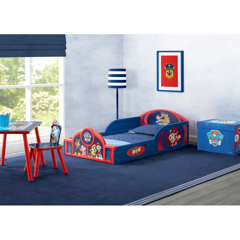 Paw Patrol 4-Piece Toddler Room-In-A-Box Set  Includes Sleep And Play Toddler Bed, Table, 1 Chair And Fabric Toy Box