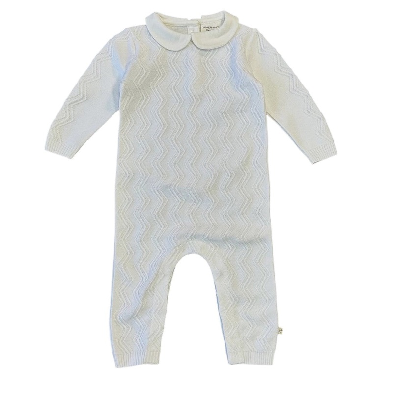 Dove White Knit Peter Pan Chevron Jumpsuit