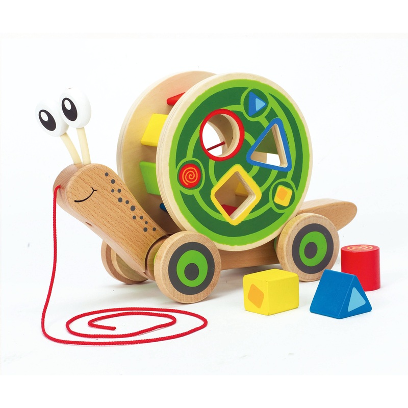 Hape Walk-A-Long Snail – Pull-Along Toy with Shape Sorting.