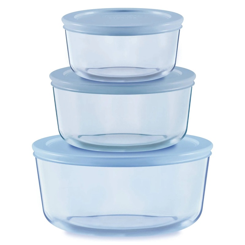 Simply Store Tinted 6pc Lidded Round Storage Set Blue: Glass Food Containers, Dishwasher-Safe, 2 Year Warranty