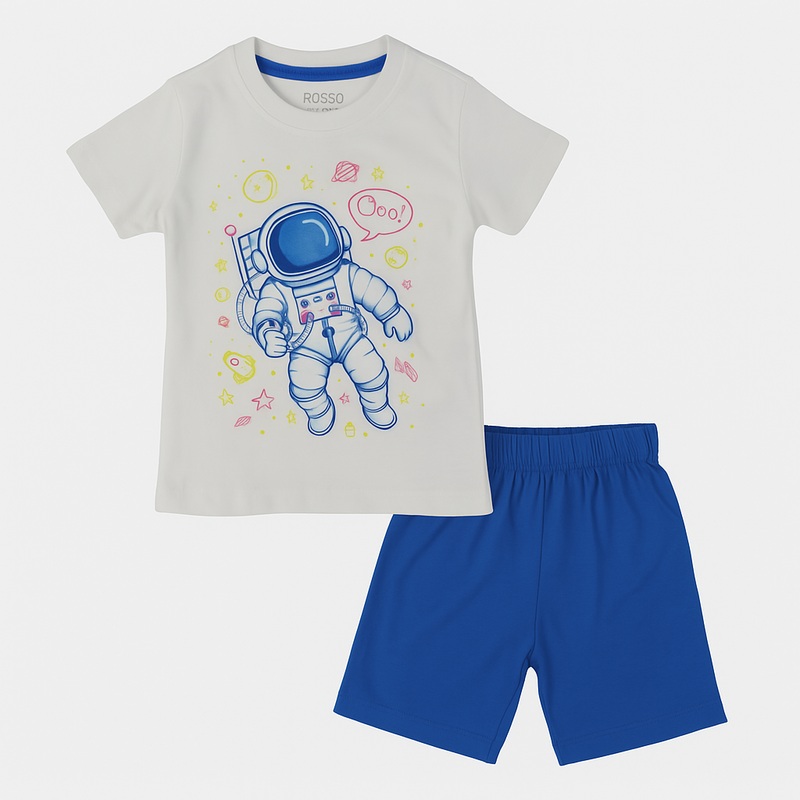 Boys Pajama Set – White with Astronaut Print