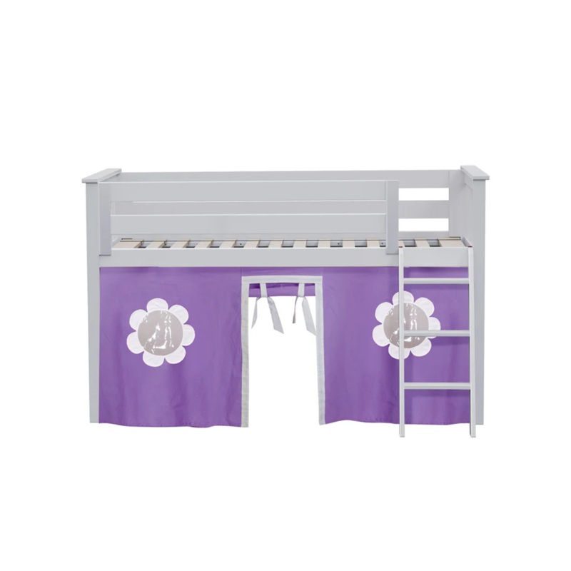 York 3 – Low Loft Bed w/ Angle Ladder & Curtain in Purple & White