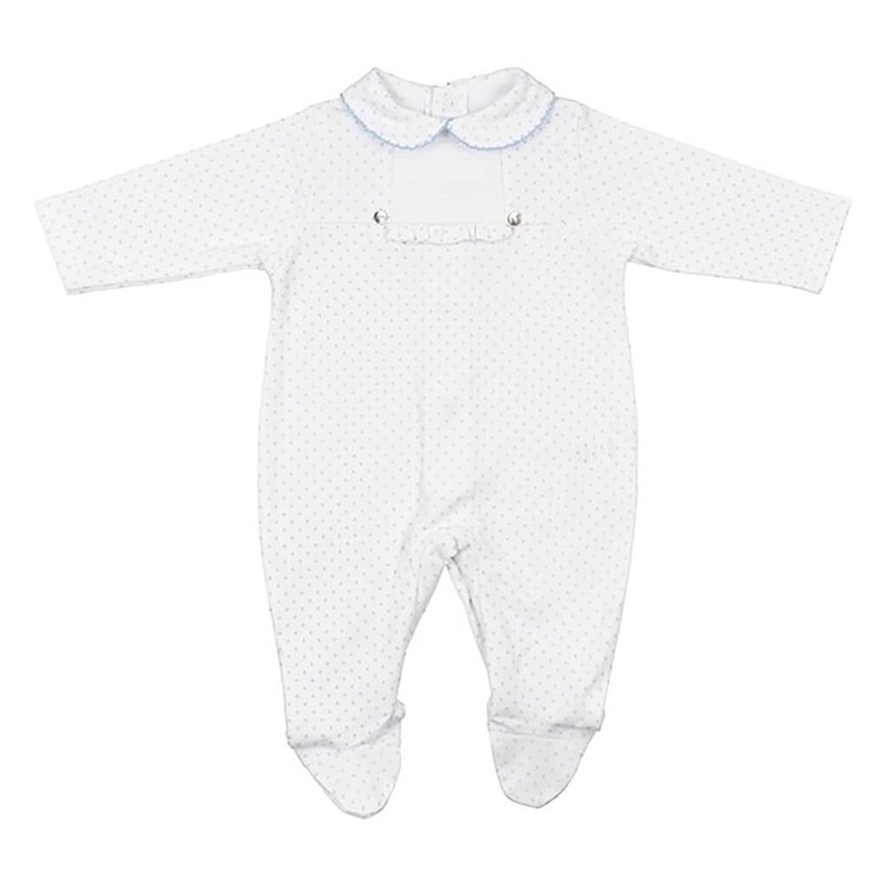 Polka Dot Cotton Baby Onesie Babygrow with Round Collar – Blue