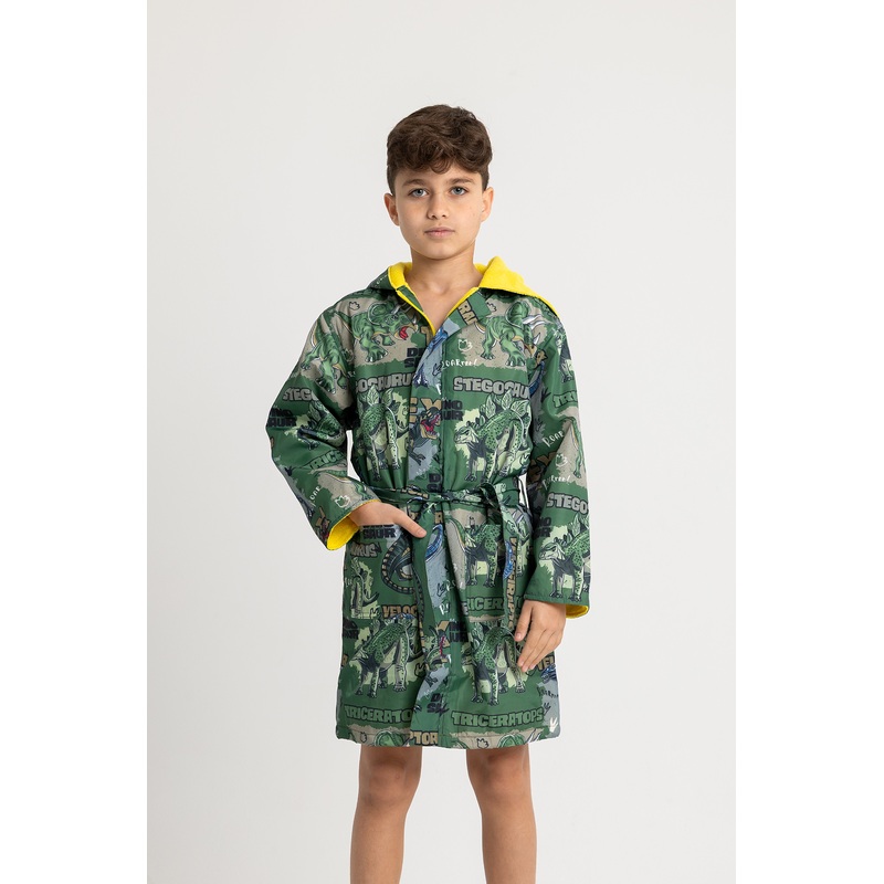 Boys Waterproof Swim Robe  Green T-Rex Dinosaur Design