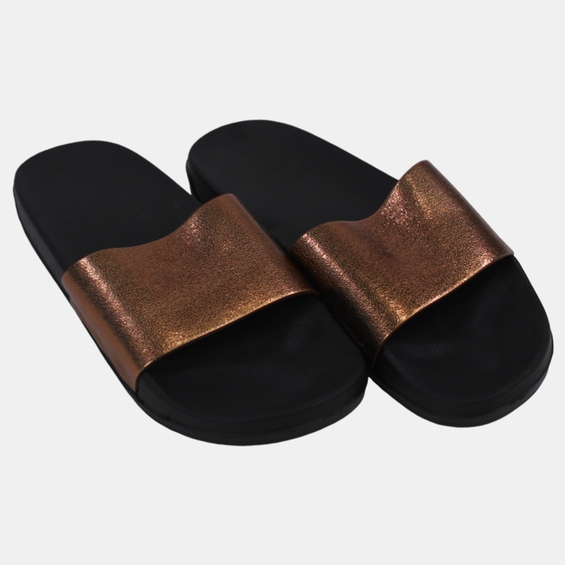 Women’s Rubber Slides  Black & Metallic Copper