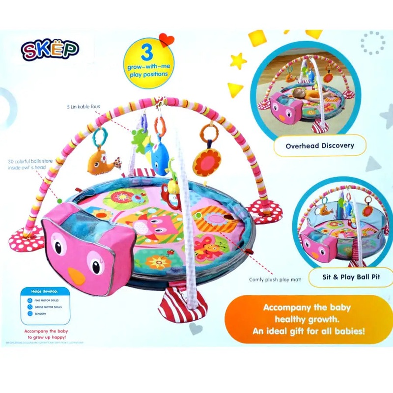 3-in-1 Baby Activity Gym Mat & Ball Pit OWL – 88970