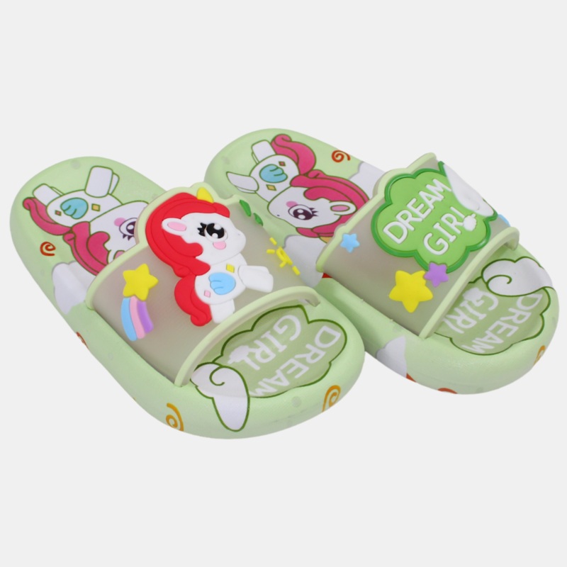 Girls Rubber Slides  Lemon Green with Unicorn Design