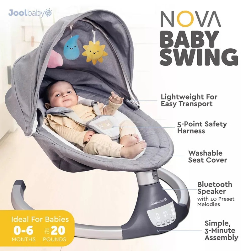 Nova Motorized Infant Baby Swing – Gray