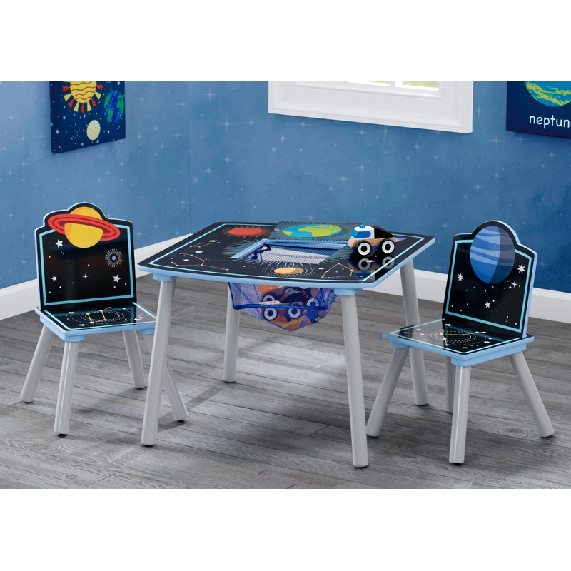 Space Adventures Kids Wood Table and Chair Set with Storage