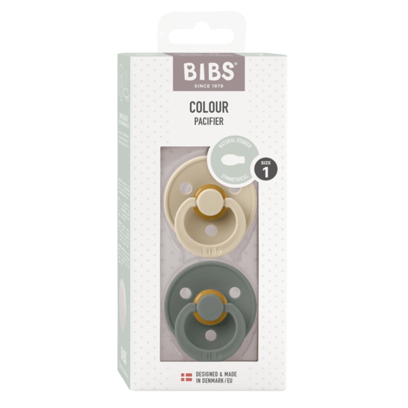 BIBS Pacifier Color Symmetrical Teat Vanilla/Pine 0-6 Months, 2 pcs.