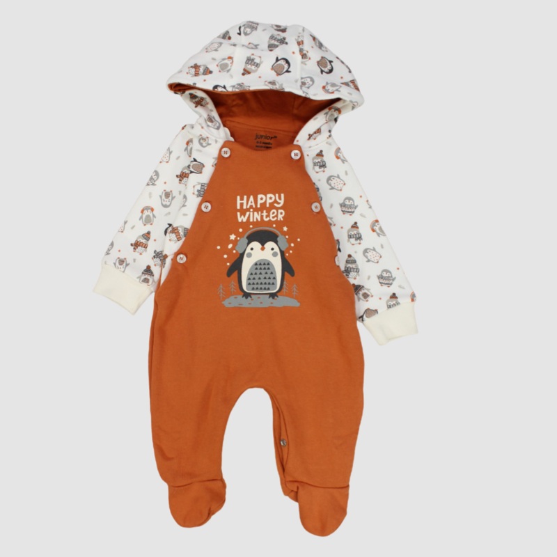 Happy Penguin Long-Sleeved Hooded Baby Footie