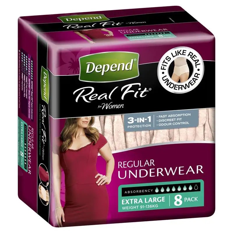 Depend Real-Fit Underwear for Women – XLarge pack of 8 pcs