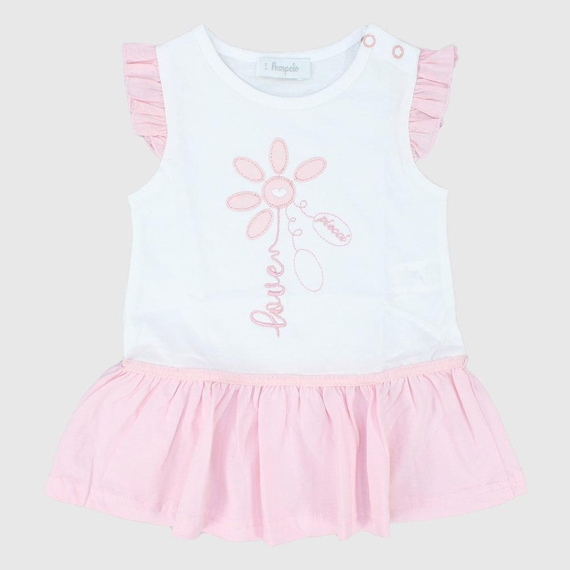 Pinkish Ruffled Shoulders Sleeveless Dress