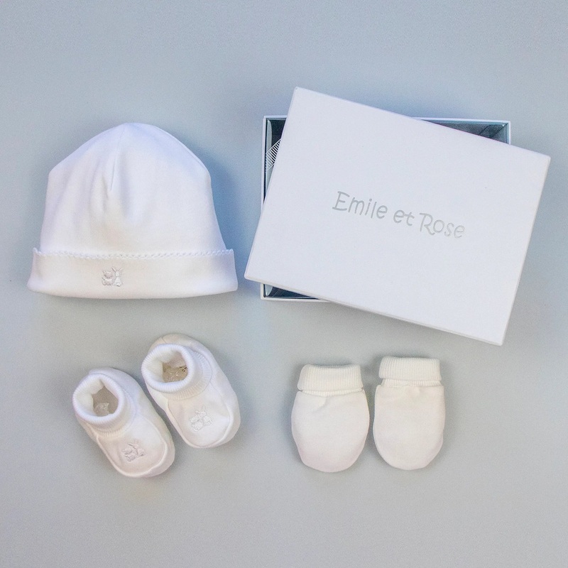 Emile et Rose – Baby Hat Bootie and Mitt Gift Set White