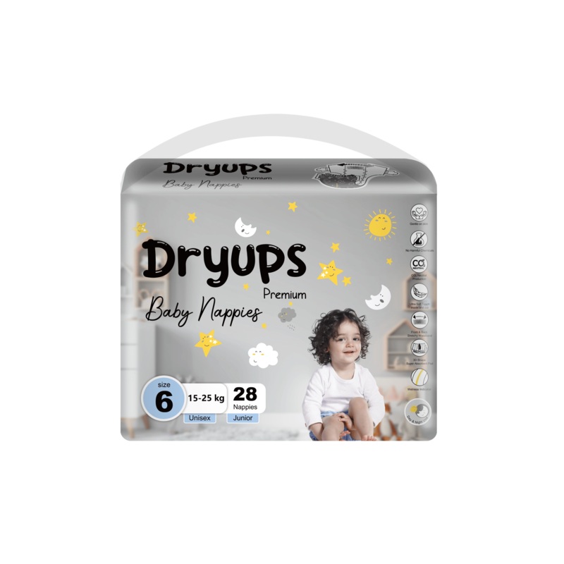 Dryups Premium Nappies Unisex Size 6 Junior (15-25kg)