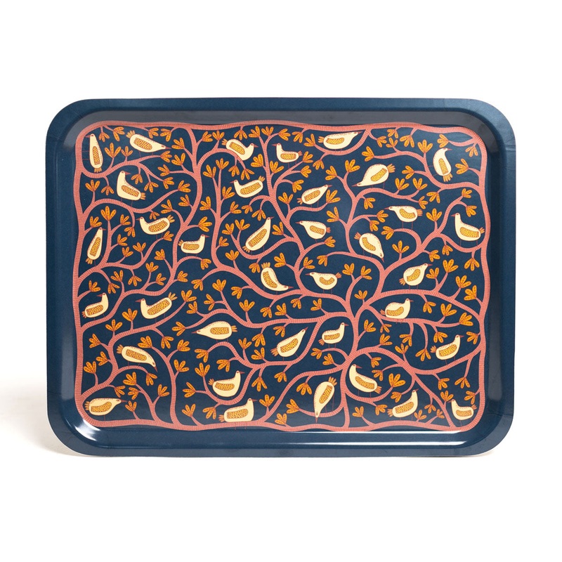 Tree and Bird Illustrated Tray in Navy by Mia Nilsson