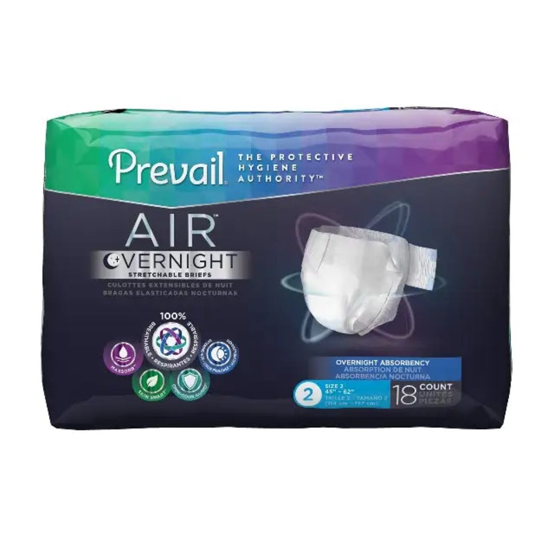 PREVAIL AIROvernight Adult Briefs Size 2 / Large- Pack of 18s (NGX-013)