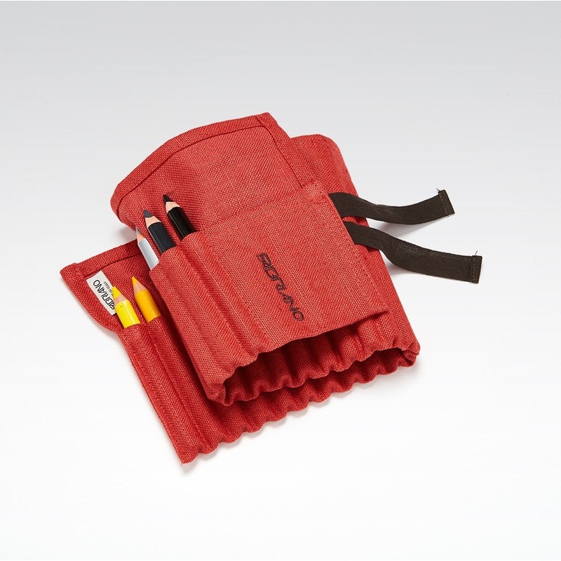 Linen Pencil Case with 24 Coloured Pencils in Coral