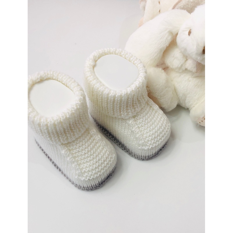White & Grey, Knitted Baby Booties