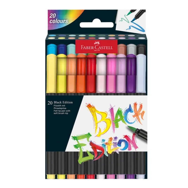 Felt Tip Brush Pen Black Edition 20ct Box