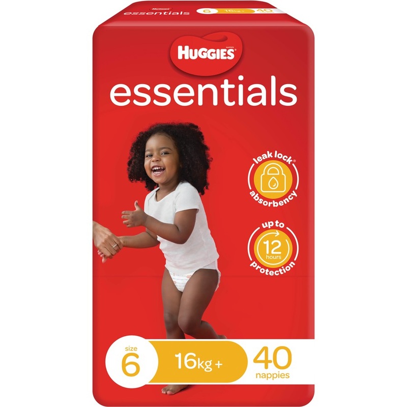 Huggies Essentials Unisex Nappies Size 6 Junior (16+kg) – 40 Pack