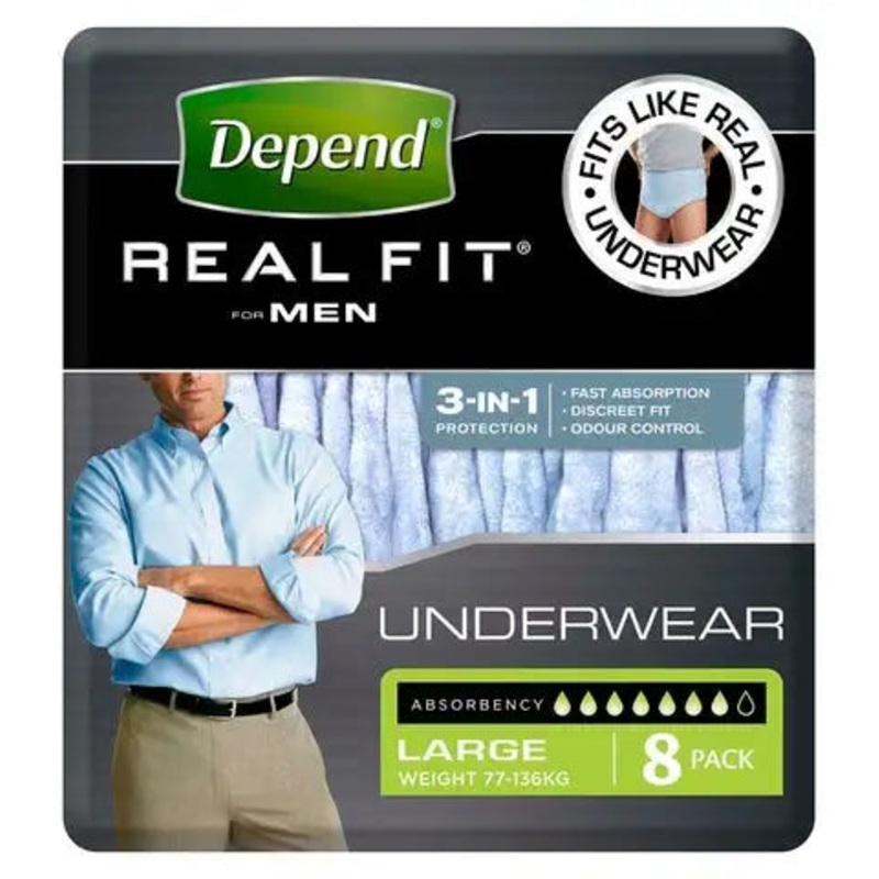 Depend Real-Fit Underwear for Men – Large pack of 8 pcs