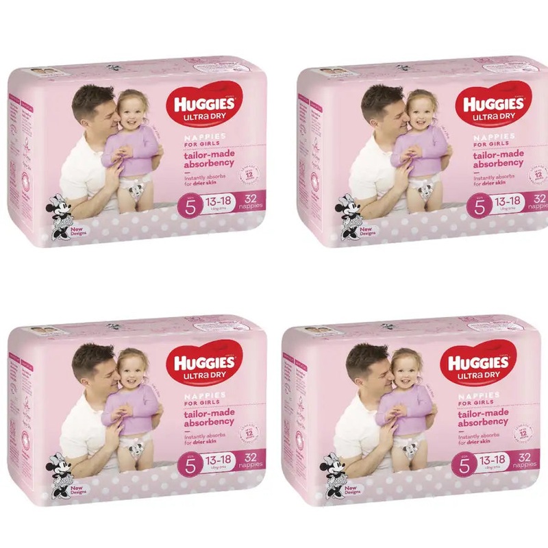 Huggies Ultra Dry – VALUE BOX Size 5 (13-18kg) GIRLS 128 Nappies